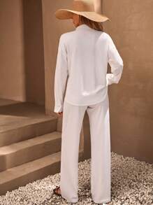 RueChic WOMEN STRUCTURED TWO PIECES OUTFIT WITH BUTTON DETAILED - White - View 2