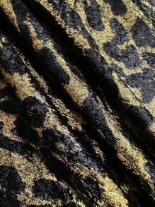 SHEIN Clasi Camiseta sin mangas elegante para mujer, con decoración metálica en estampado de leopardo negro y dorado en tela revestida, cuello en V, casual para primavera/verano