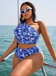 SHEIN Slayr CURVE Große Größen Paisley Muster Tankini Bademode Set, für Strandurlaub