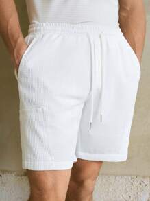 Manfinity VCAY Men's Woven Regular Fit Elastic Waist Straight Casual Shorts, Suitable For Summer