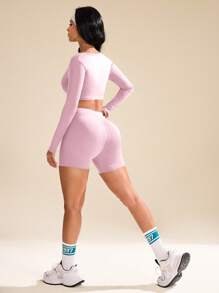 Easithlete Bộ đồ thể thao nữ - Áo ba lỗ màu trơn, áo khoác và váy ngắn tập luyện cho nữ - Hồng - Xem 3