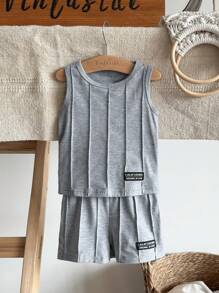 Vintaside Kids 2 件套男婴休闲百搭褶皱无袖上衣和短裤套装，适合夏季、户外使用 - 彩色 - 查看 3