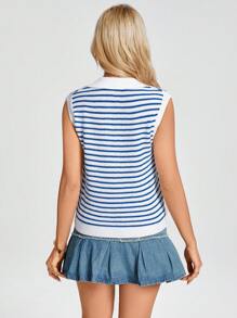 SHEIN LUNE Boho Women Clothing Western Wear Women Beach Women Knit Tops - Blue and White - View 2