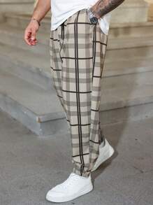 Manfinity Homme 大码男士格子印花宽松休闲哈伦裤 - 彩色 - 查看 4