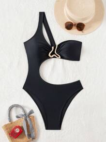 Swim Chiccia Springbreak Women's One-Piece Knit Solid Black Backless Sexy Swimsuit, For Summer Beach Vacation - Black - View 6