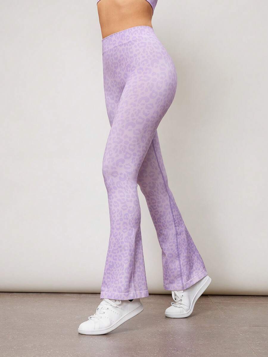 Activina Women's Leopard Print Seamless Flare Leg Sports Pants - Purple - View 1