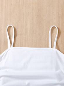 SHEIN Teen Girls' Solid White Valentine's Day Ruffled Camisole Dress (1pc Hair Scrunchie) Graduation Dress - White - View 3