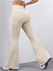 Easithlete Seamless High Stretch Waistline Pocket Design Flared Yoga Pants