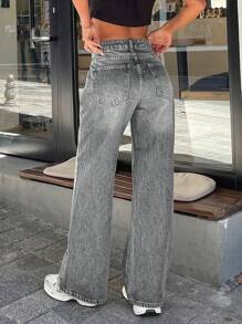 EURMUSE 100% Cotton WOMEN FLARED LOW WAIST JEANS - Light Grey - View 2