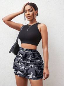 BamGleam Camo Print Flap Pocket Cargo Skirt