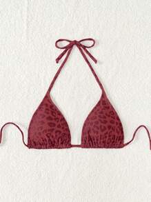 Swim Vcay 2 件女式性感豹纹露背比基尼上衣，海滩度假 - 酒紅色 - 查看 4