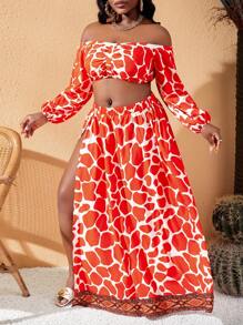 Slaydiva Conjunto de 2 piezas con mono estampado de talla grande con abertura lateral - Multicolor - Ver 7