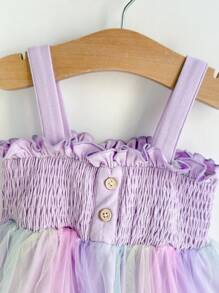 Cozy Pixies Baby Girl Mesh Patchwork Spaghetti Strap Waisted Casual Dress - Multicolor - View 6