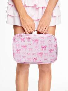 ROMWE Kawaii 1pc Fashion Bow Decor Versatile Large Capacity Portable Cosmetic Bag