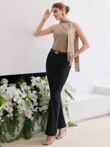 MOTF PREMIUM SILK ASYMMETRICAL NECK TOP - Khaki - View 5