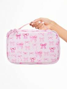 ROMWE Kawaii 1pc Fashion Bow Decor Versatile Large Capacity Portable Cosmetic Bag