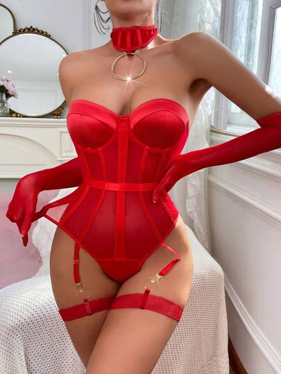 Set Rood Elegante Verleidelijke Bodysuit Going Out view 4