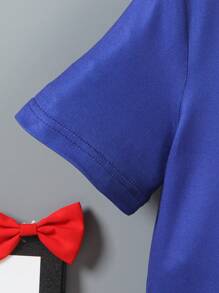 SHEIN Short Sleeve Letter Print Crew Neck T-Shirt, Summer - Blue - View 3