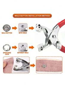 SHEIN DIY 金属按扣带紧固件钳按压工具套件，用于缝纫和手工制作（9.5 毫米），适用于衣服、背包、连体裤、缝纫和工艺品 - 銀色 - 查看 10