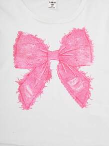 SHEIN ChillGRL 2 件套青少年女孩休闲日常通勤蝴蝶结 T 恤和牛仔裤套装 - 彩色 - 查看 5