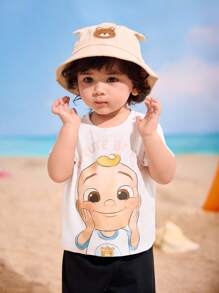 CoComelon X SHEIN Baby Boy Cartoon Graphic Cute White Short Sleeve T-Shirt, Suitable For Spring And Summer. - White - View 7