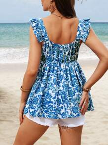 SHEIN Maternity Vacation Beach Blouse - Blue - View 2