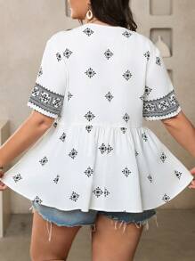 Breezaya Plus Size Front-Tie Short Sleeve Casual Pullover Shirt