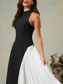 L'Amorae Elegant Colorblock Sleeveless Fit And Flare Maxi Dress, Summer Outfits For Women Summer Clothes - Black and White - View 2