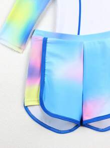 "Young Girls Bikini Sets女童(小)泳衣套装
蓝色晕染印花定位字母印花拼接两件套装长袖防晒泳衣时尚休闲精致华丽淑女适合游泳适合度假适合夏季" - Multicolor - View 5