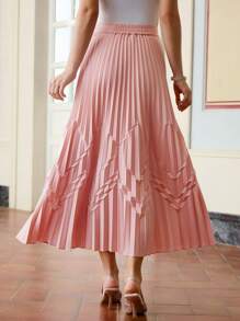 ZEYLAH Women's Wave Pleated Satin Full Skirt, Valentine's Day - Pink - View 5