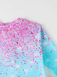 SHEIN Young Girl Gradient Print One-Piece Swimsuit, Vacation Beach Style - Mint Blue - View 5