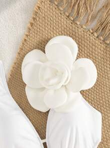 SHEIN Swim 1 pieza Elegante traje de baño blanco de vacaciones con detalles de gran lazo para mujer - Blanco - Ver 6