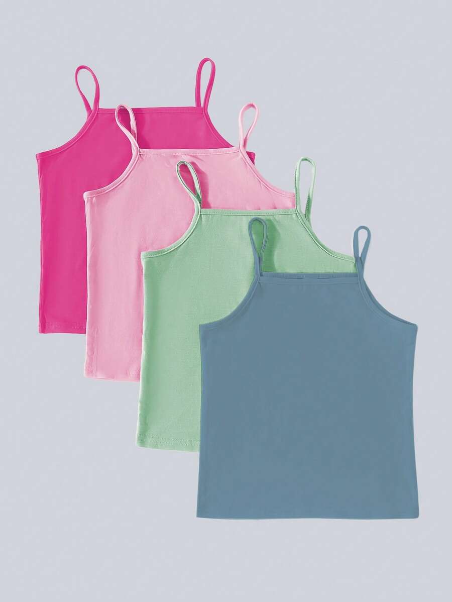 4pcs Girls Regular Spaghetti Strap Camisole Set, Pre-Teen - Multicolor - View 1