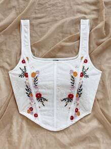 Soleia WYWH 女士白色提花针织人字形刺绣背心