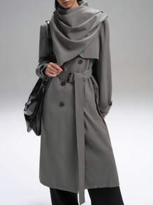 LYSMO Old Money Style Women's Solid Color Double-Breasted Removable Trench Coat For Office Spring - Grey - View 6