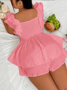 Flirla Plus Size V-Neck Bowknot Romper - Dusty Pink - View 2