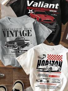 SHEIN 3pcs/Set Young Boy Casual Simple Round Neck Short Sleeve T-Shirt, Suitable For Summer, School, Campus, College - Multicolor - View 3