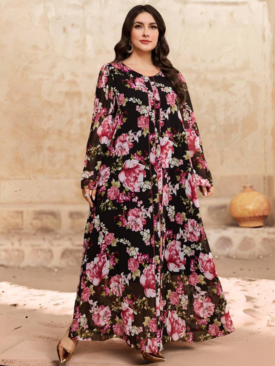 Al Najma Plus Size Women's Turkish Style & Arabian Style Long Robe, Modest Kaftan - Multicolor - View 1
