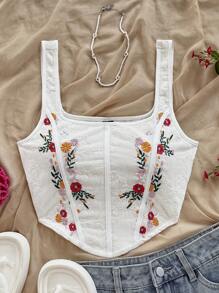 Soleia WYWH 女士白色提花针织人字形刺绣背心