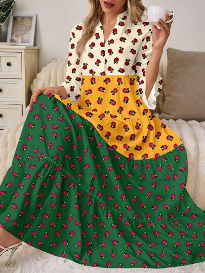 Al Najma Women V-Neck Pleated Long Sleeve Dress, Suitable For Autumn