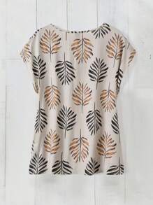 Rusticease Women's Tropical Plant Print Bat-Wing Sleeve Blouse For Vacation - Multicolor - View 2