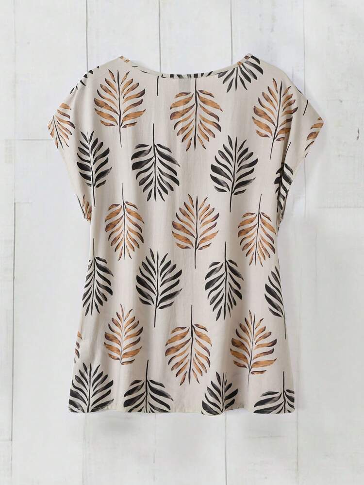 Women's Tropical Plant Print Bat-Wing Sleeve Blouse For Vacation