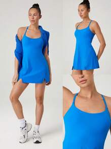 GLOWMODE FeatherFit™-Air Elevate A-Line Gaun Mini Slip dengan Kantong Pendek Tersembunyi, Nyaman untuk Aktivitas Harian Musim Panas, Cepat Kering, dan Menyerap Kelembapan - Blue Power - View 9