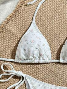 Swim Mod 2025 New Summer Ditsy Floral Bikini And Tote Bag 2 Pieces Swimwear Set For Women, Beach/Vacation - White - View 1