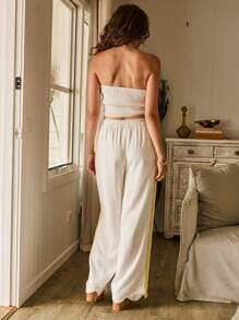 Aralina Vacation Linen Wide-Leg Side Stripe Summer Pants - Beige - View 2