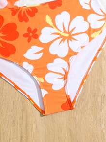 Tween Girl Summer Beach Floral Printed Halter Bikini Set With Cover Up Skirt Bathing Suit Tween Girl Swimming, Tween Girl Beachwear - Multicolor - View 4