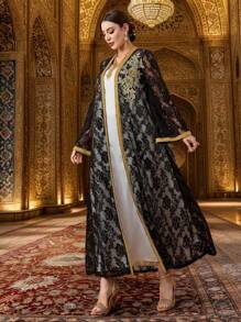 Al Najma Áo choàng Abaya Ả Rập đơn giản thanh lịch dành cho nữ, trang phục thường ngày - màu đen - Xem 2