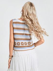 Wildy Atuendo de estilo boho, festival y western para primavera y vacaciones de mujeres, suéter casual de punto de ganchillo colorido