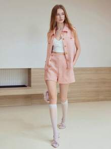 MOTF STUDIO BUTTON UP BELTED JACKET - Pink - View 7