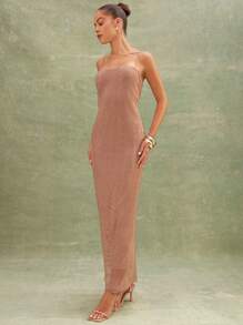 L'Amorae Elegant Sparkly Sleeveless Slim Fix Summer Spaghetti Strap Dress, Vacation Outfits Woman - Dusty Pink - View 5